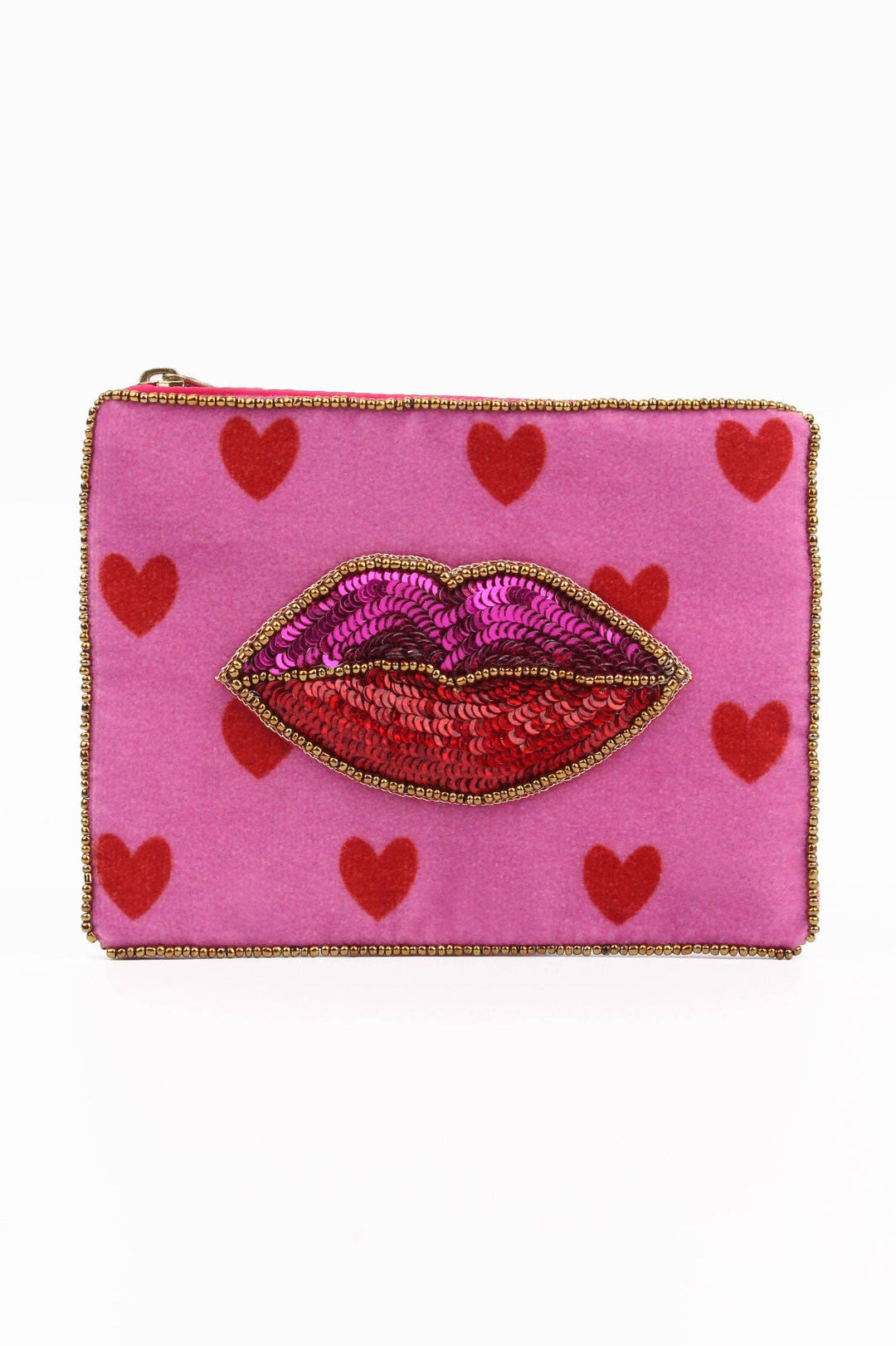 LIPS ON HEART PRINT SMALL POUCH
