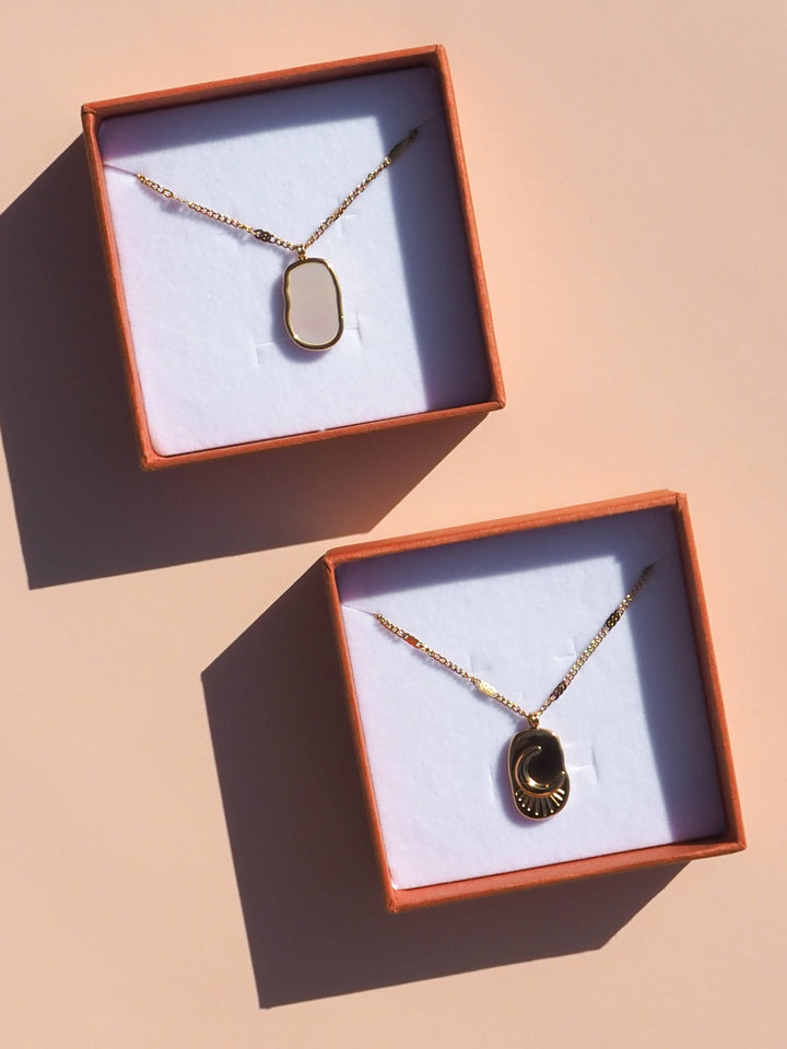 Mother of Pearl Crescent Moon Necklace 18K Gold