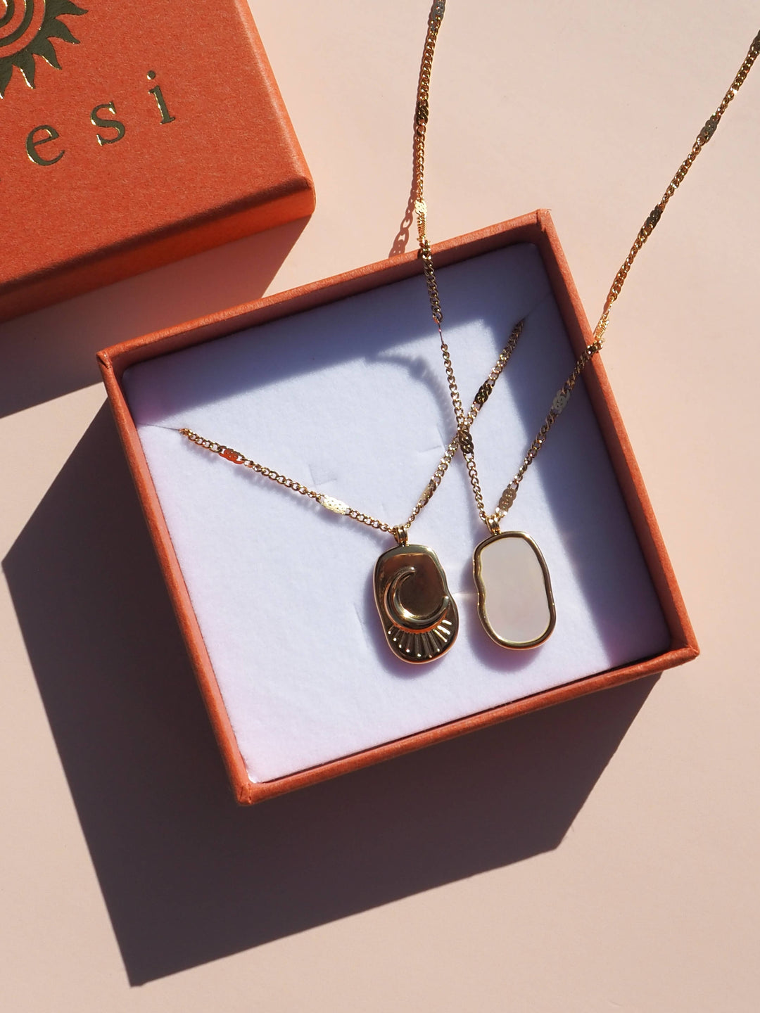 Mother of Pearl Crescent Moon Necklace 18K Gold