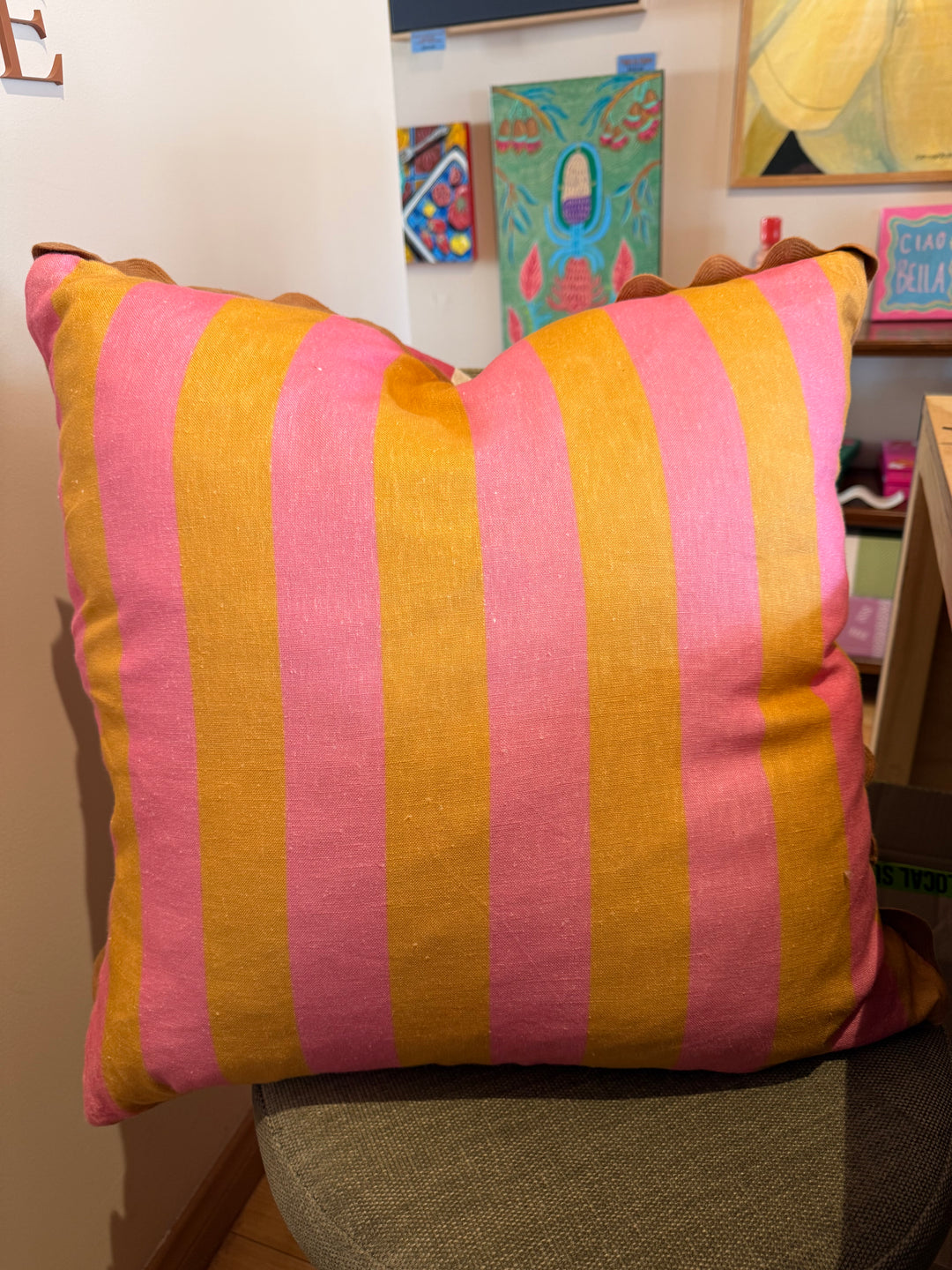 Bold Stripe Tan Pink 60cm Cushion