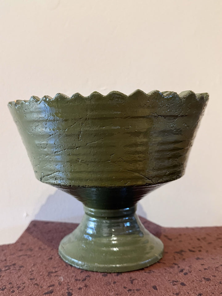 Sergio Ceramic Footed Bowl 20x16cm Olive