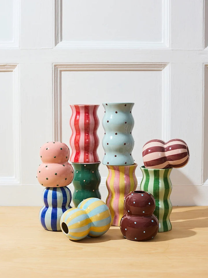 FONDA VASE YELLOW BLUE STRIPE