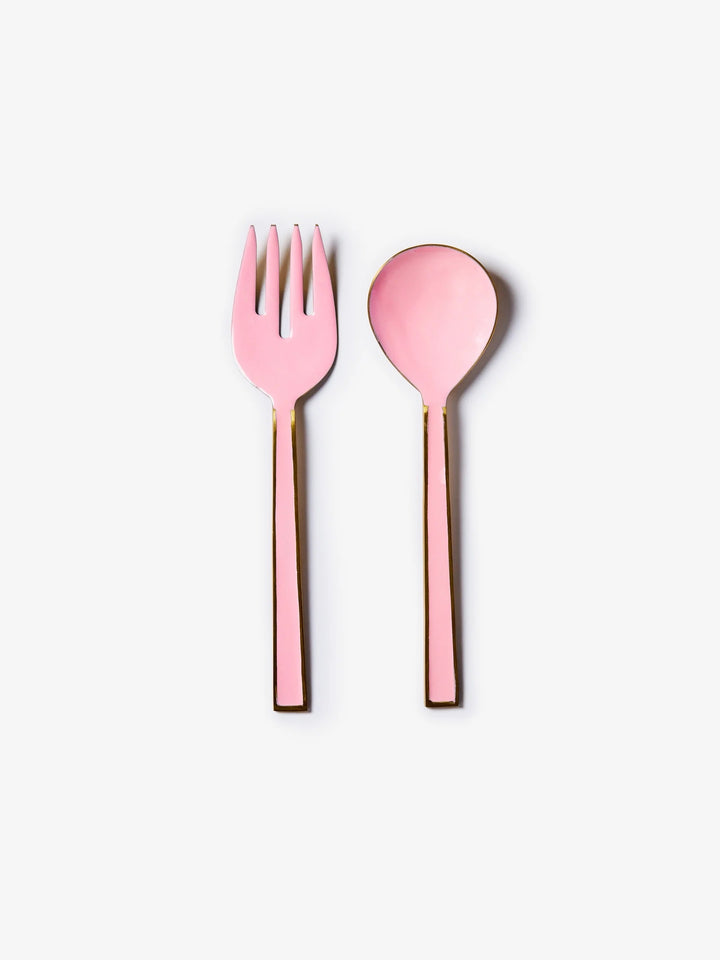 Enamel Rose Salad Servers