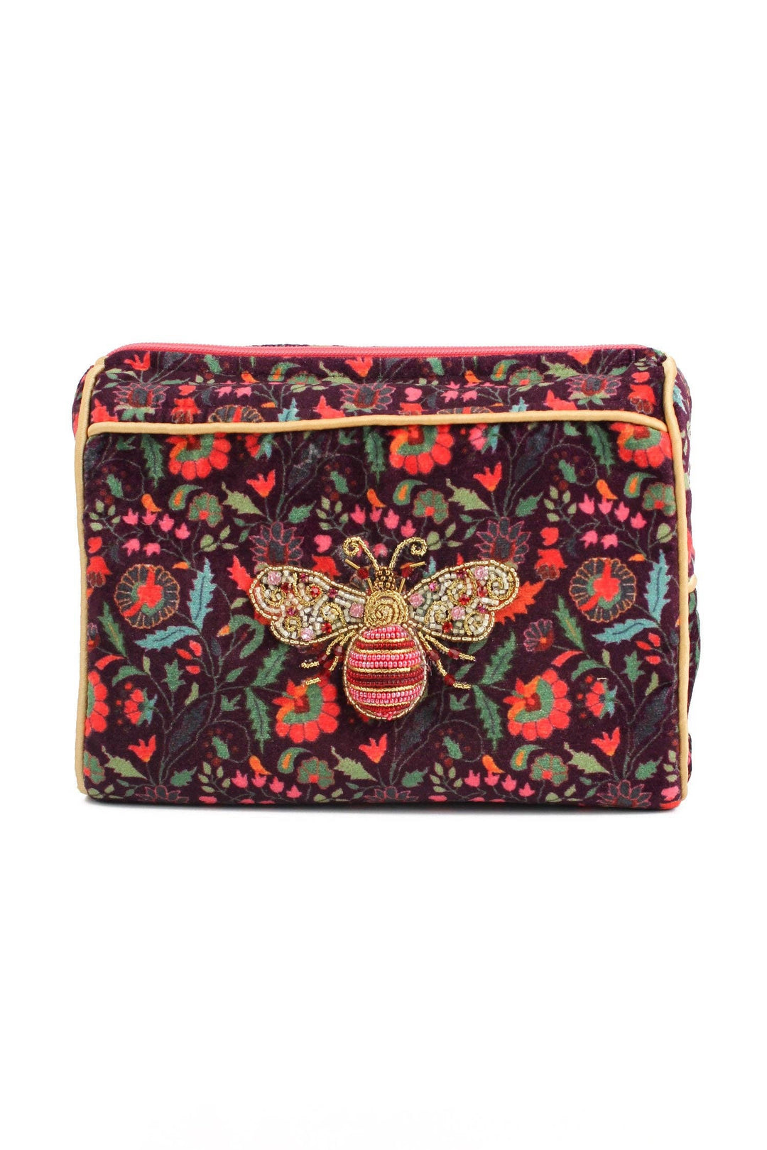 PINK &amp; GOLD BEE PATTERNED MEDIUM POUCH