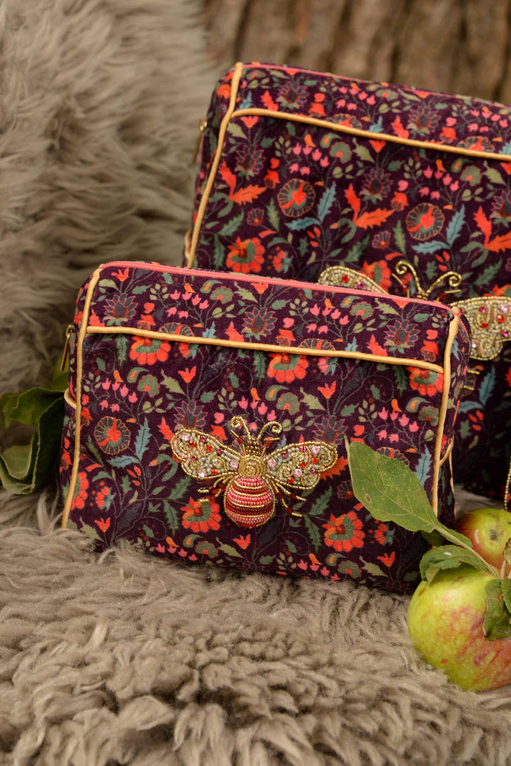PINK &amp; GOLD BEE PATTERNED MEDIUM POUCH