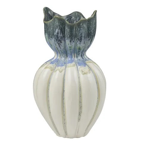 PINCER CERAMIC VASE 21X36CM BLUE/WHITE