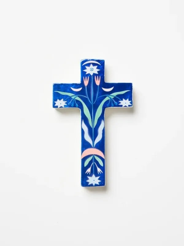 FABLE BLUE FLORAL SMALL CROSS