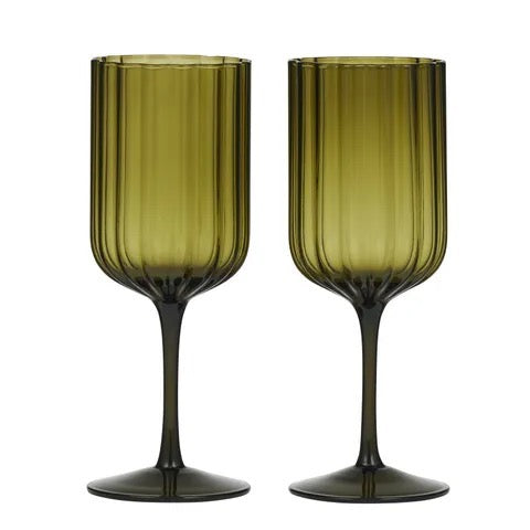 HAZEL S/2 WINE GLASS 7.5X20.5CM OLIVE