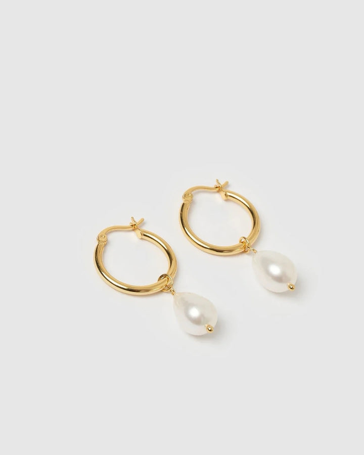 AUGUSTA GOLD HOOP &amp; FRESHWATER PEARL EARRINGS