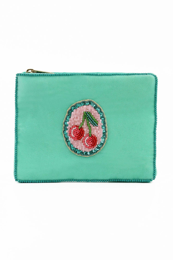 TEAL SCALLOP WITH CHERRY SMALL POUCH