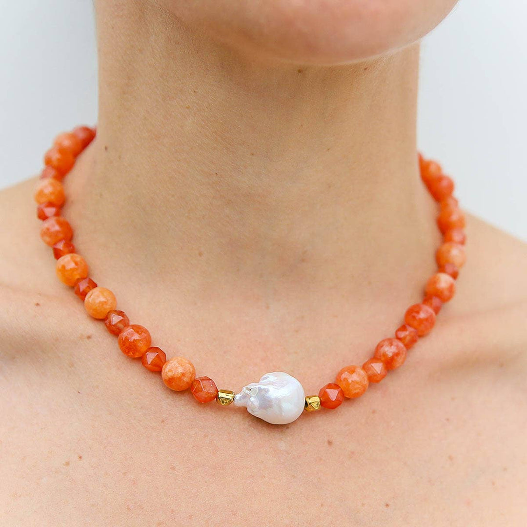 Sunset Quartz Keshi Necklace