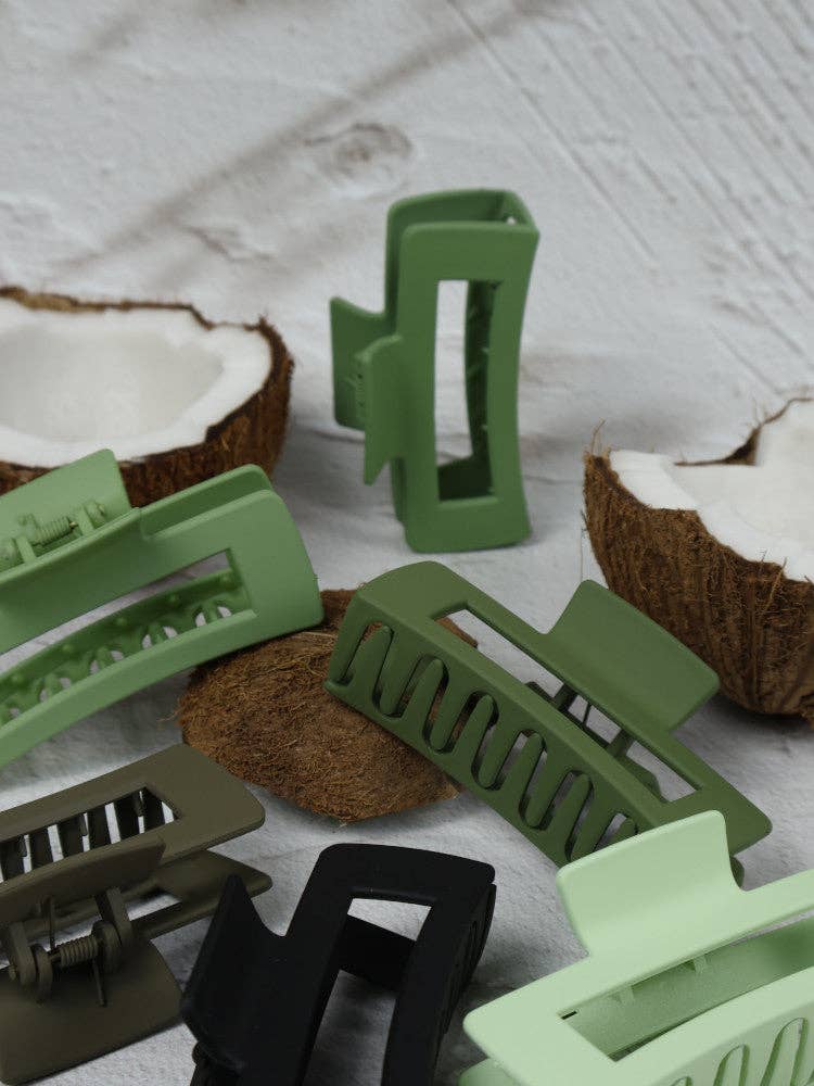 Claw Clip - Medium Elongated Rectangle - Khaki - Image 2